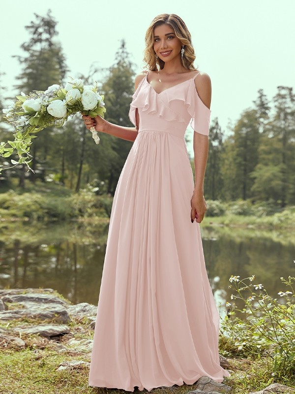 A-Line/Princess Chiffon Ruffles V-neck Sleeveless Floor-Length Bridesmaid Dresses 2233