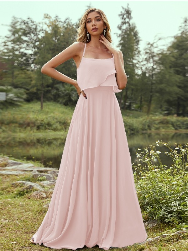 A-Line/Princess Chiffon Ruffles Spaghetti Straps Sleeveless Floor-Length Bridesmaid Dresses 2213