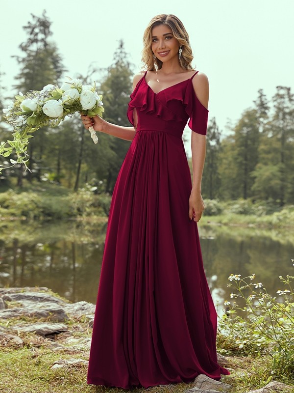 A-Line/Princess Chiffon Ruffles V-neck Sleeveless Floor-Length Bridesmaid Dresses 2233