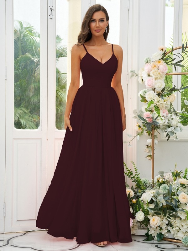 A-Line/Princess Chiffon Ruffles V-neck Sleeveless Floor-Length Bridesmaid Dresses 2241