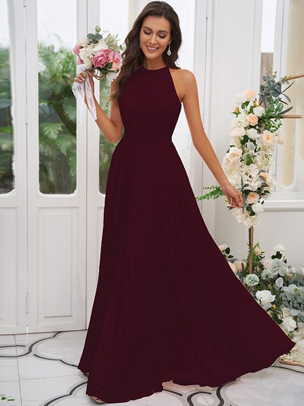 A-Line/Princess Chiffon Ruffles Halter Sleeveless Floor-Length Bridesmaid Dresses 2194