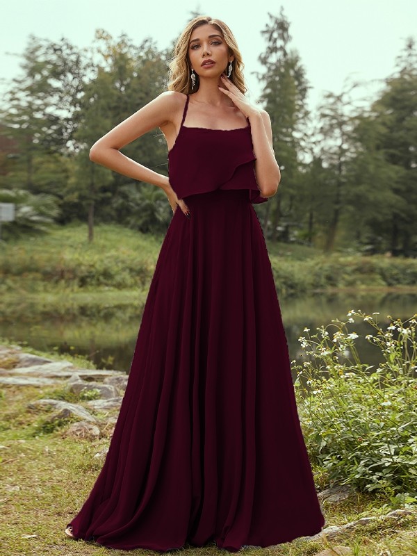 A-Line/Princess Chiffon Ruffles Spaghetti Straps Sleeveless Floor-Length Bridesmaid Dresses 2213