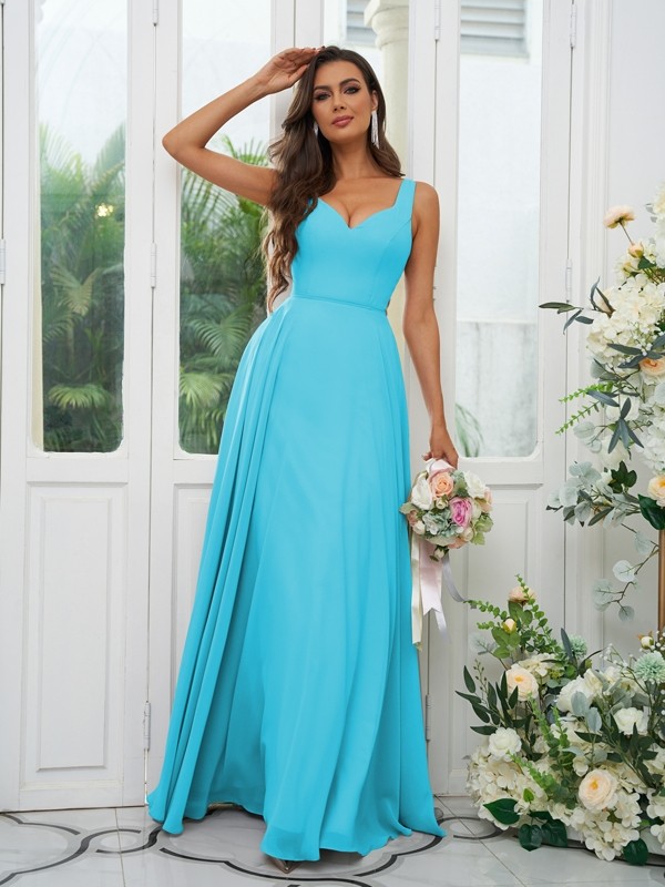 A-Line/Princess Chiffon Ruffles V-neck Sleeveless Floor-Length Bridesmaid Dresses 2237