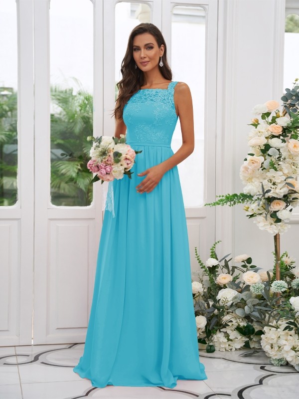 A-Line/Princess Chiffon Applique Square Sleeveless Floor-Length Bridesmaid Dresses 2132