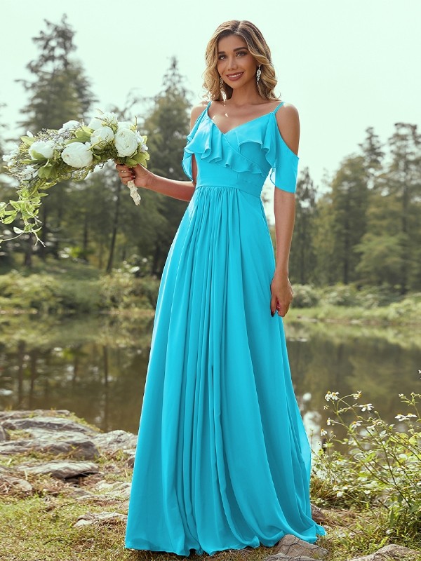 A-Line/Princess Chiffon Ruffles V-neck Sleeveless Floor-Length Bridesmaid Dresses 2233