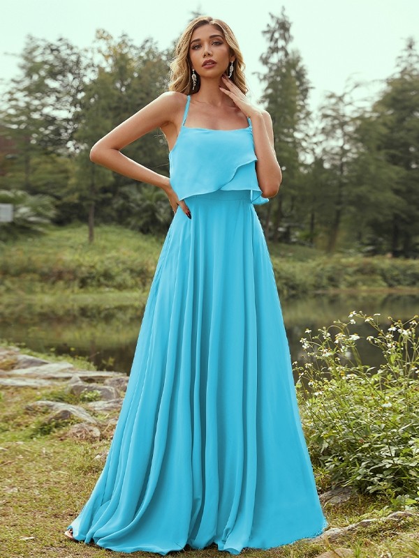 A-Line/Princess Chiffon Ruffles Spaghetti Straps Sleeveless Floor-Length Bridesmaid Dresses 2213