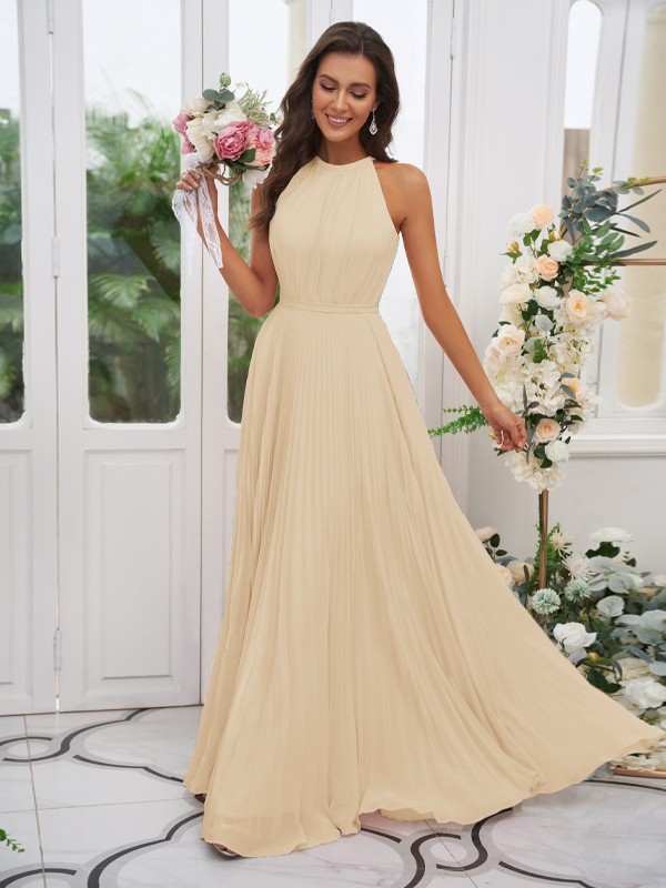 A-Line/Princess Chiffon Ruffles Halter Sleeveless Floor-Length Bridesmaid Dresses 2194