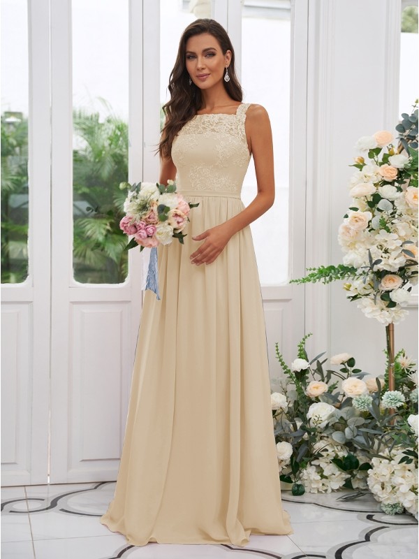 A-Line/Princess Chiffon Applique Square Sleeveless Floor-Length Bridesmaid Dresses 2132