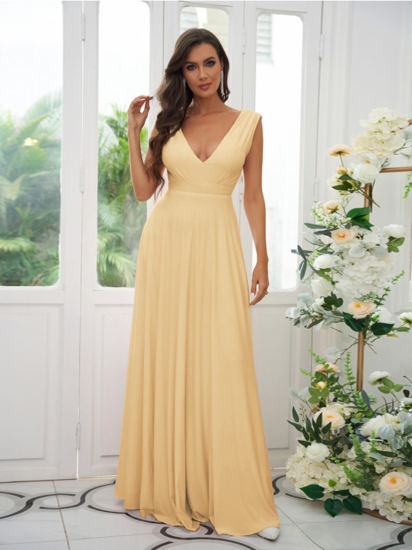 A-Line/Princess Jersey Ruffles V-neck Sleeveless Floor-Length Bridesmaid Dresses 2330