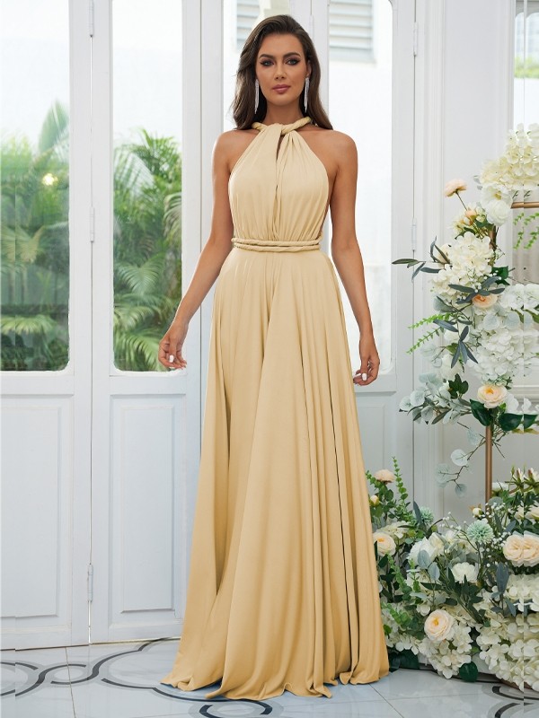 A-Line/Princess Jersey Ruffles Halter Sleeveless Floor-Length Convertible Bridesmaid Dresses 2324