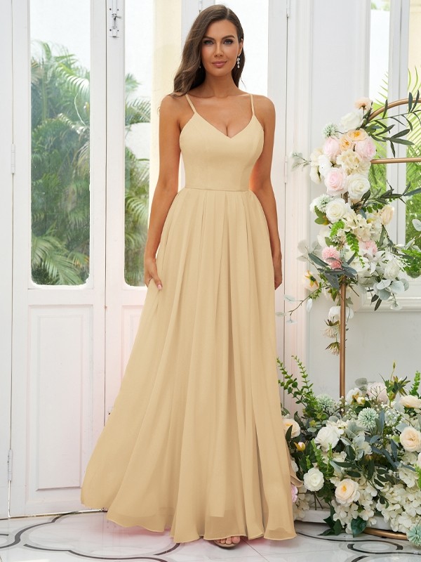 A-Line/Princess Chiffon Ruffles V-neck Sleeveless Floor-Length Bridesmaid Dresses 2241