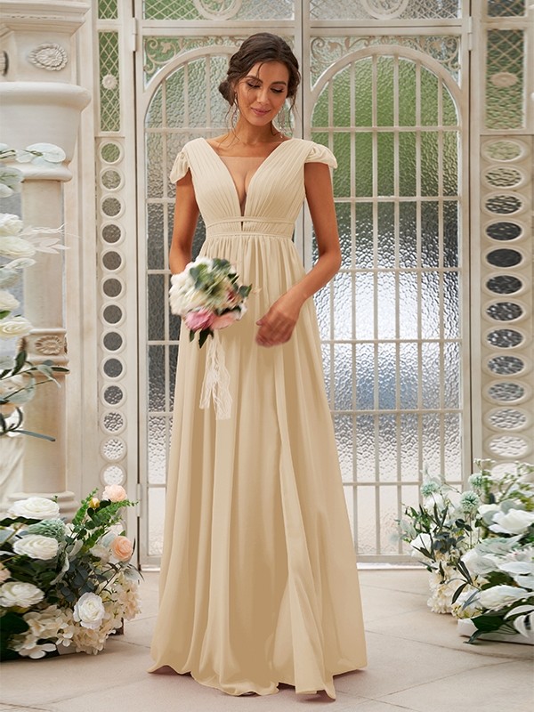 A-Line/Princess Chiffon Ruffles V-neck Sleeveless Sweep/Brush Train Bridesmaid Dresses 2245