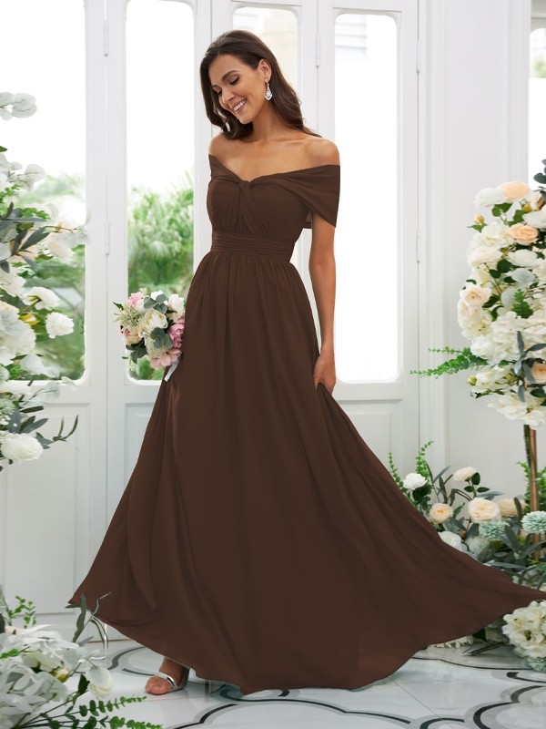 A-Line/Princess Chiffon Ruched Off-the-Shoulder Sleeveless Floor-Length Bridesmaid Dresses 2156