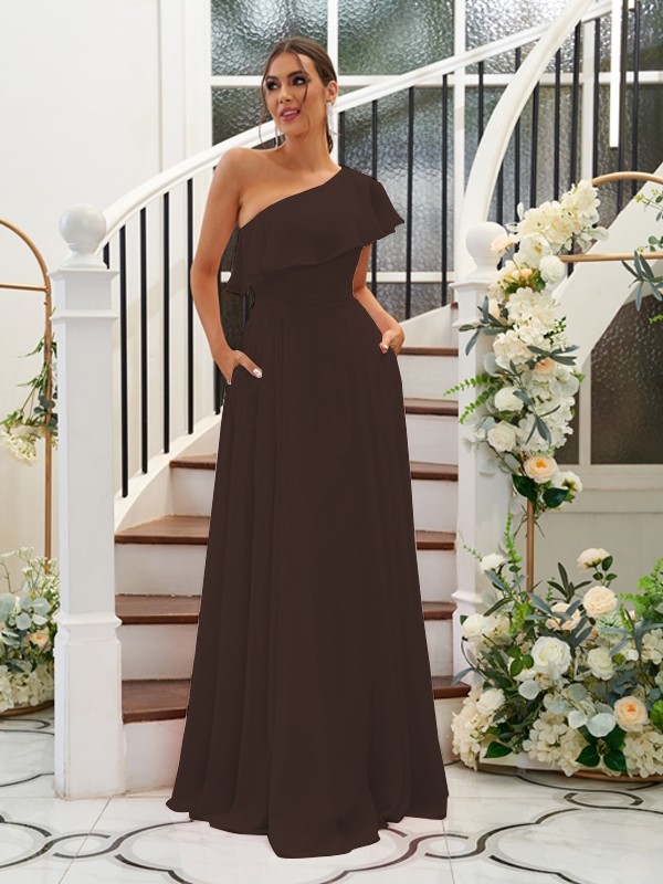 A-Line/Princess Chiffon Ruffles One-Shoulder Sleeveless Floor-Length Bridesmaid Dresses 2205