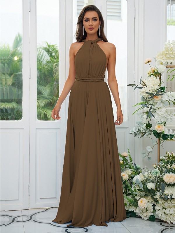 A-Line/Princess Jersey Ruffles Halter Sleeveless Floor-Length Convertible Bridesmaid Dresses 2324