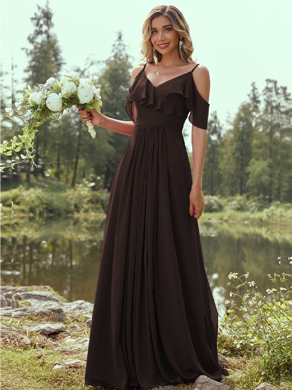 A-Line/Princess Chiffon Ruffles V-neck Sleeveless Floor-Length Bridesmaid Dresses 2233