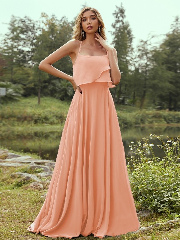 A-Line/Princess Chiffon Ruffles Spaghetti Straps Sleeveless Floor-Length Bridesmaid Dresses 2213