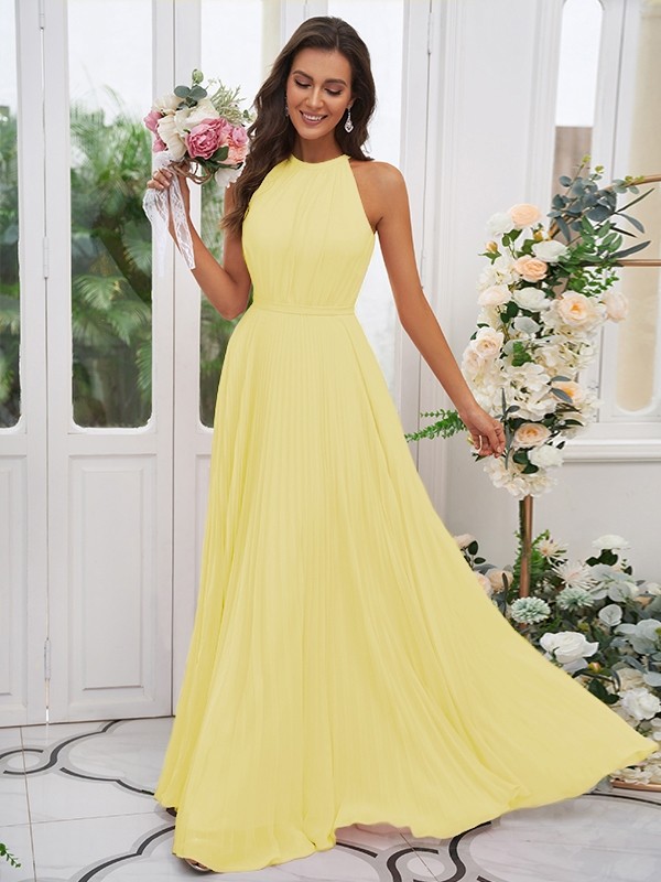 A-Line/Princess Chiffon Ruffles Halter Sleeveless Floor-Length Bridesmaid Dresses 2194