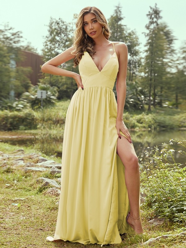 A-Line/Princess Chiffon Ruffles V-neck Sleeveless Floor-Length Bridesmaid Dresses 2234