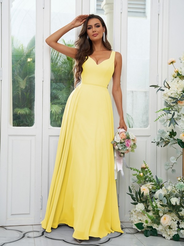 A-Line/Princess Chiffon Ruffles V-neck Sleeveless Floor-Length Bridesmaid Dresses 2237