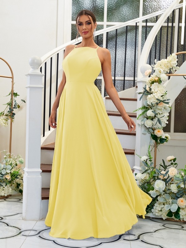 A-Line/Princess Chiffon Ruffles Halter Sleeveless Floor-Length Bridesmaid Dresses 2195