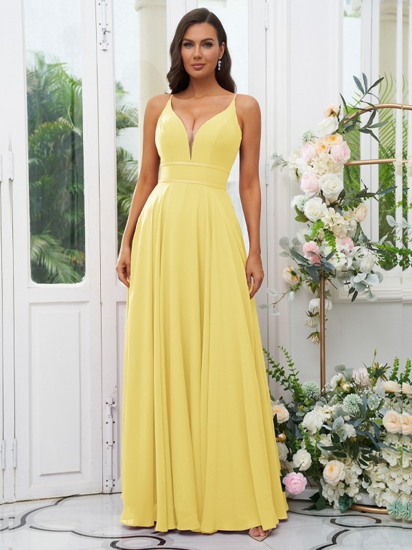 A-Line/Princess Chiffon Ruffles V-neck Sleeveless Floor-Length Bridesmaid Dresses 2239