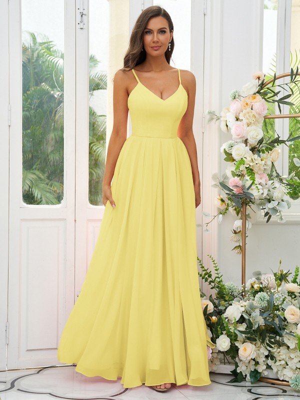 A-Line/Princess Chiffon Ruffles V-neck Sleeveless Floor-Length Bridesmaid Dresses 2241