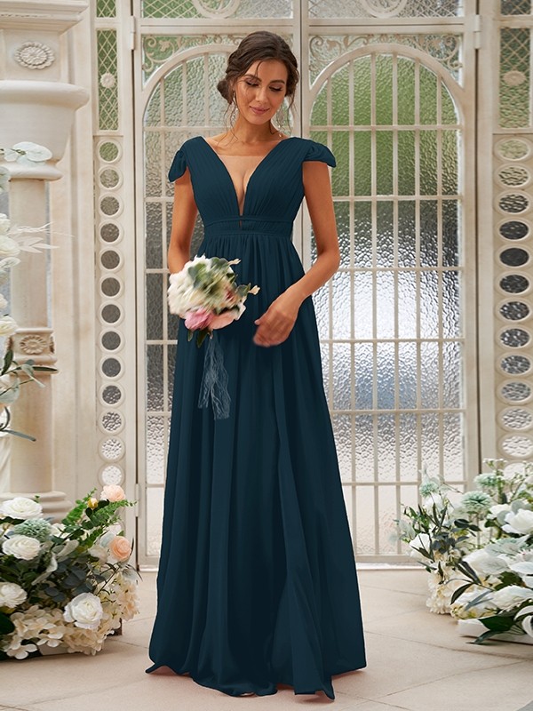 A-Line/Princess Chiffon Ruffles V-neck Sleeveless Sweep/Brush Train Bridesmaid Dresses 2245