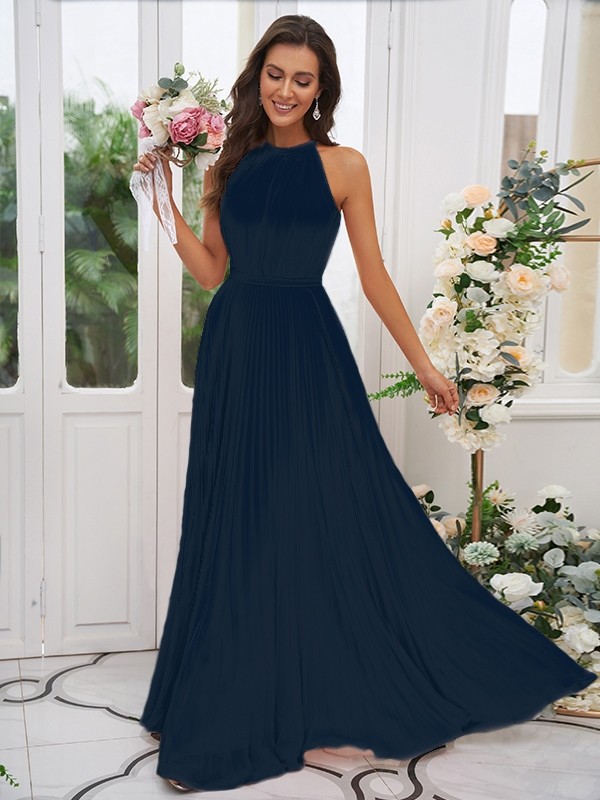 A-Line/Princess Chiffon Ruffles Halter Sleeveless Floor-Length Bridesmaid Dresses 2194