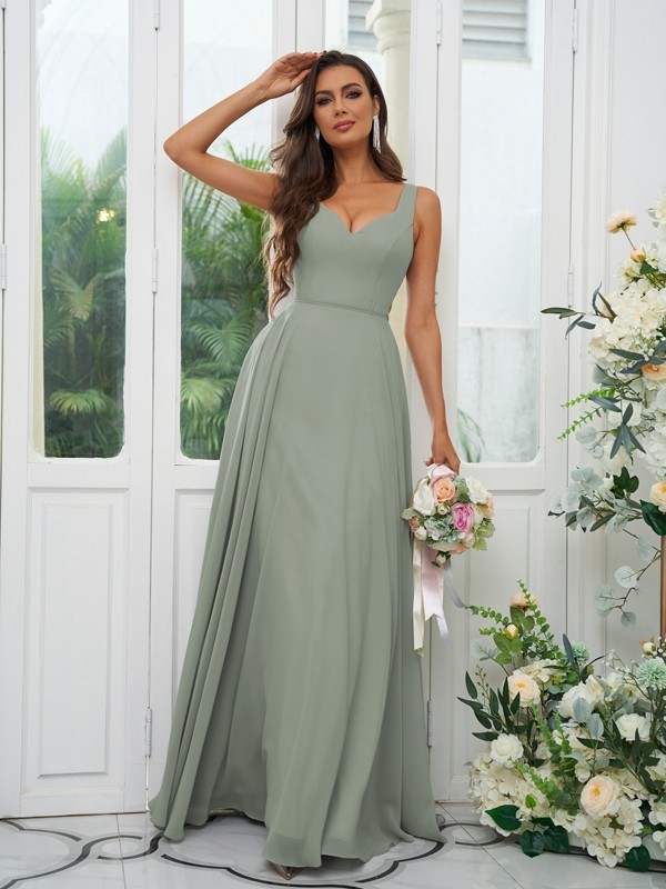 A-Line/Princess Chiffon Ruffles V-neck Sleeveless Floor-Length Bridesmaid Dresses 2237