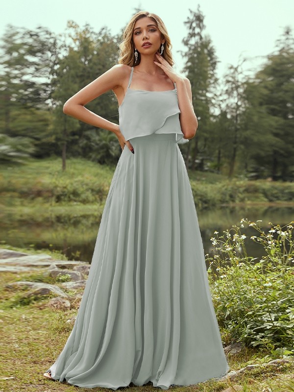 A-Line/Princess Chiffon Ruffles Spaghetti Straps Sleeveless Floor-Length Bridesmaid Dresses 2213