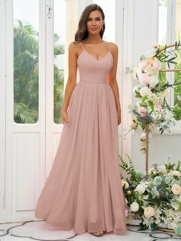 A-Line/Princess Chiffon Ruffles V-neck Sleeveless Floor-Length Bridesmaid Dresses 2241