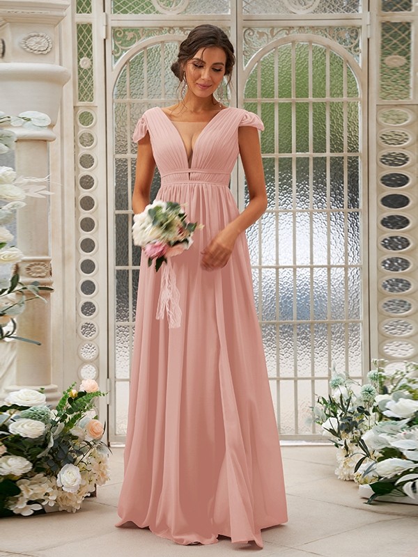 A-Line/Princess Chiffon Ruffles V-neck Sleeveless Sweep/Brush Train Bridesmaid Dresses 2245