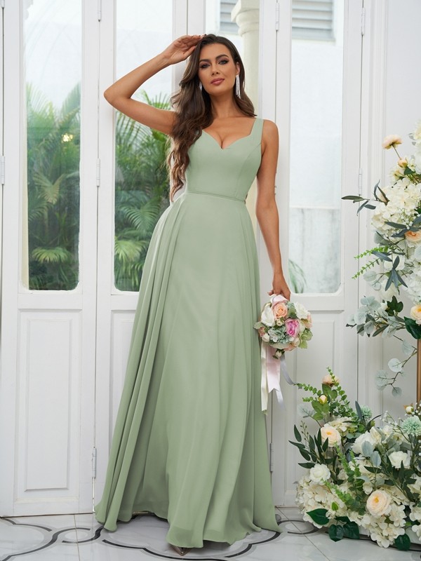 A-Line/Princess Chiffon Ruffles V-neck Sleeveless Floor-Length Bridesmaid Dresses 2237