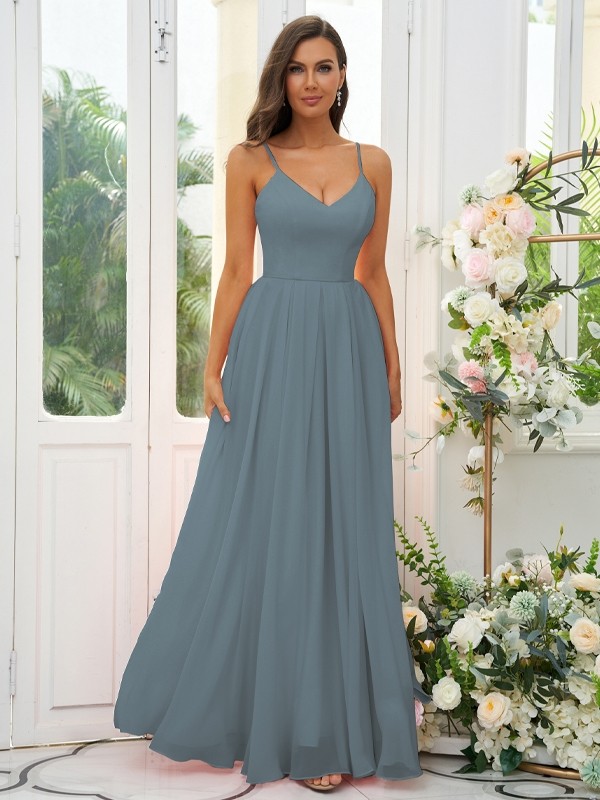 A-Line/Princess Chiffon Ruffles V-neck Sleeveless Floor-Length Bridesmaid Dresses 2241