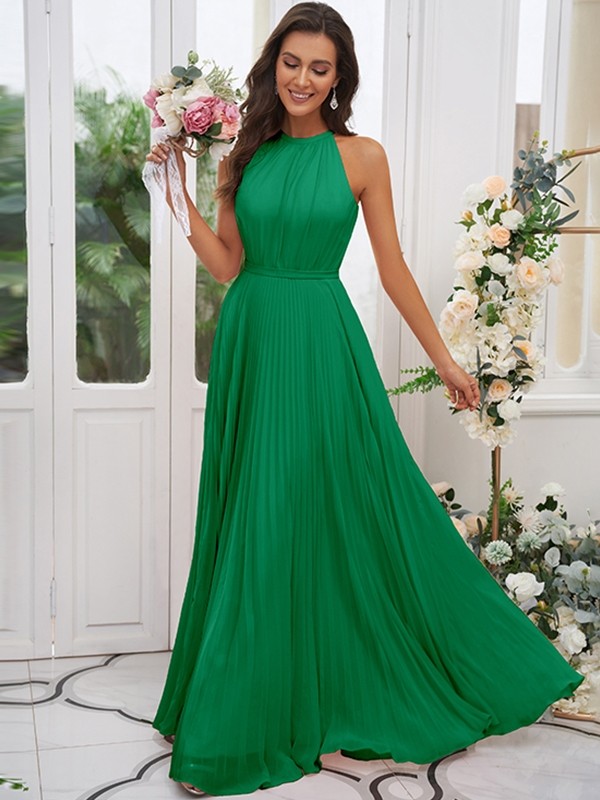 A-Line/Princess Chiffon Ruffles Halter Sleeveless Floor-Length Bridesmaid Dresses 2194