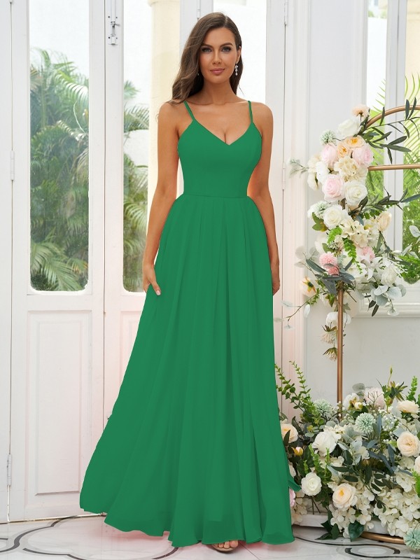 A-Line/Princess Chiffon Ruffles V-neck Sleeveless Floor-Length Bridesmaid Dresses 2241