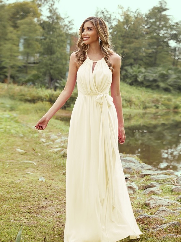 A-Line/Princess Chiffon Ruffles Halter Sleeveless Sweep/Brush Train Bridesmaid Dresses 2196