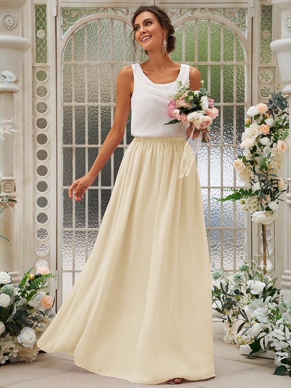 A-Line/Princess Chiffon Ruffles Scoop Sleeveless Floor-Length Two Piece Bridesmaid Dresses 2210