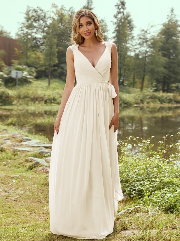 A-Line/Princess Chiffon Ruffles V-neck Sleeveless Floor-Length Bridesmaid Dresses 2235