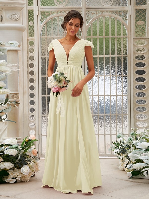 A-Line/Princess Chiffon Ruffles V-neck Sleeveless Sweep/Brush Train Bridesmaid Dresses 2245