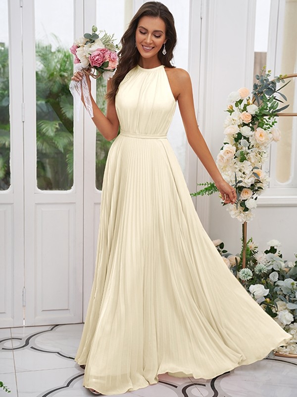 A-Line/Princess Chiffon Ruffles Halter Sleeveless Floor-Length Bridesmaid Dresses 2194