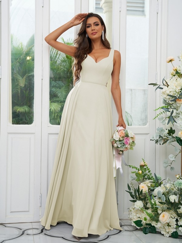 A-Line/Princess Chiffon Ruffles V-neck Sleeveless Floor-Length Bridesmaid Dresses 2237