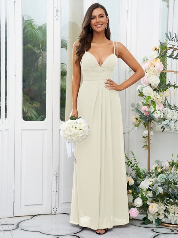 A-Line/Princess Chiffon Ruched V-neck Sleeveless Floor-Length Bridesmaid Dresses 2178