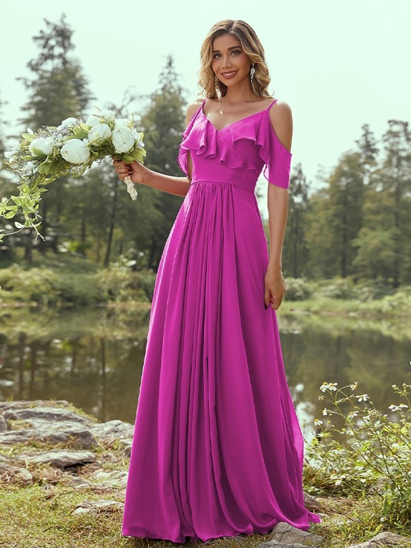 A-Line/Princess Chiffon Ruffles V-neck Sleeveless Floor-Length Bridesmaid Dresses 2233