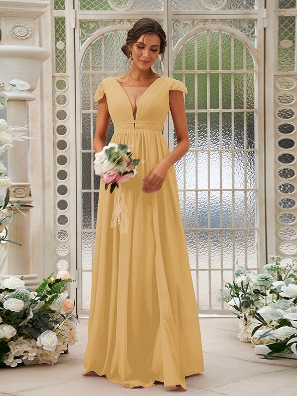 A-Line/Princess Chiffon Ruffles V-neck Sleeveless Sweep/Brush Train Bridesmaid Dresses 2245