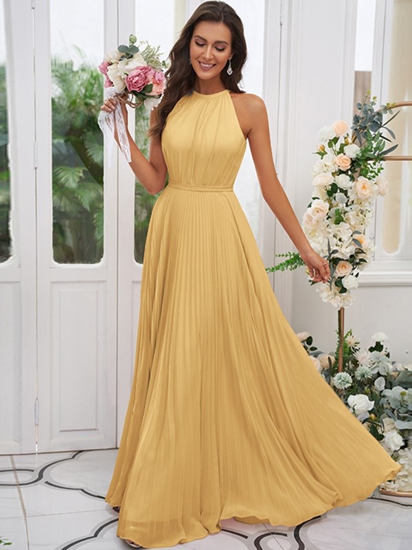 A-Line/Princess Chiffon Ruffles Halter Sleeveless Floor-Length Bridesmaid Dresses 2194