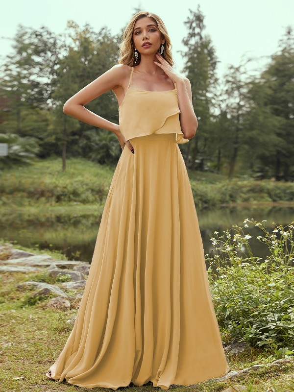 A-Line/Princess Chiffon Ruffles Spaghetti Straps Sleeveless Floor-Length Bridesmaid Dresses 2213