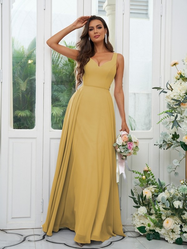 A-Line/Princess Chiffon Ruffles V-neck Sleeveless Floor-Length Bridesmaid Dresses 2237