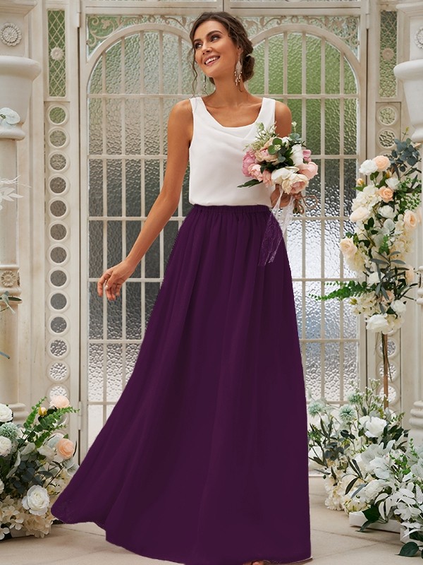 A-Line/Princess Chiffon Ruffles Scoop Sleeveless Floor-Length Two Piece Bridesmaid Dresses 2210